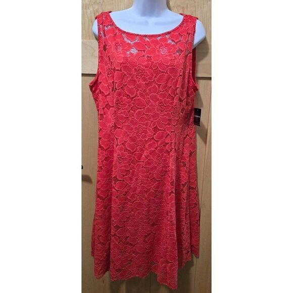 Liz Claiborne Womens Coral Lace Sleeveless Dress Size 12 Fairy spring Easter - Picture 1 of 6